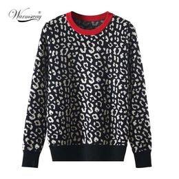 Herbst Winter Frauen Pullover Leopard Gestrickte Pullover Langarm Kontrast Farbe Crewneck Jumper Sweter Mujer C- 026 211011