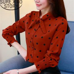 Korean Fashion Clothing Womens Tops And Blouses Women Long Sleeve Polka Dot Chiffon Blouse Shirts 2567 50 210415