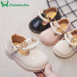 11.5-15.5cm Brand String Pearls Princess Dress Shoes For Baby Girls' Party Wedding,Strap Solid Toddler Little Girls Walkers 211022