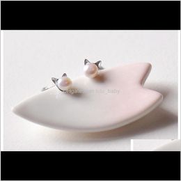 Drop Delivery 2021 Est 925 Sterling Sier Imitation Pearl Cat Stud Earrings Jewelry For Women Girl Pendientes Plata Brincos Tkvgt
