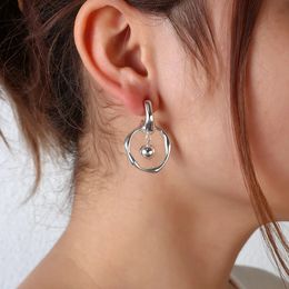 Vinatge Matte Gold Color Round Geometric Drop Dangle Earrings for Women Trendy Pearl Pendant Circle Earring Fashion Jewelry 2021