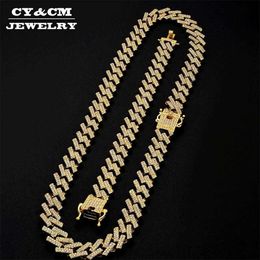 Men's Hip-hop Neck Ras Necklace, Silver Gold, Bright Ice Diamond, Miami Cuba Chain, 15mm Bracelet Set Q0809