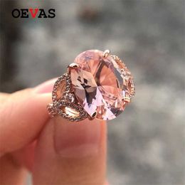 OEVAS 100% 925 Sterling Silver Created Morganite Gemstone Wedding Engagement Diamonds Ring Fine Jewelry Wholesale 211217