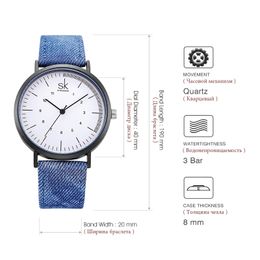 Shengke Casual Watches Women Girls Denim Canvas Belt Women Wrist Watch Reloj Mujer 2019 New Creative Female Quartz Watch2022