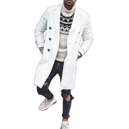 Double Breasted Long Winter Coat For Mens White Overcoats Big Size Fashion Wool Gentleman Jackets Trendy Slim