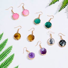 Unique Trendy Round Drop Earrings Natual Stone Resin Earring for Women Fashion Party Jewellery Korean Brincos