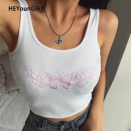 HEYounGIRL Embroidery Butterfly Women Tank Tops Tees Summer Sleevless Casual Crop Top Ladies White Fashion Mini Vest Streetwear Y0824