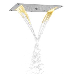 Brushed Nickel 70X38 CM LED Shower Faucets Bathroom Embed Ceiling Multi Function Shower Head Waterfall Rainfall