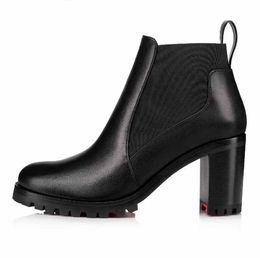 Boots Women Leather ankle boots high heels chunky heeled booty Marchacroche Black Calf Leathers Ankles Booties platform rubber Block heeled