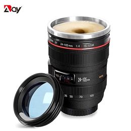 camera lens thermos mug Canada - Thermal Mug Cup Beer Steel Coffee Thermos Bottle Cooler Tumblers Camera Lens with Cover Travel Outdoor Vacuum Flasks Drinkware 210821