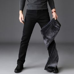 Men's Jeans Ly Vintage Fashion Men Black Elastic Slim Fit Simple Casual Business Designer Winter Velvet Warm Denim Pants