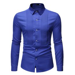 Royal Blue Wedding Tuxedo Shirt For Men Brand Fashion Slim Fit Long Sleeve Mens Turn-down Collar Dress Shirts