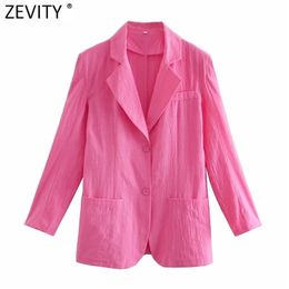 Spring Women Chic Notched Collar Solid Leisure Blazer Coat Ladies Long Sleeve Casual Pockets Outwear Suit Tops CT638 210420