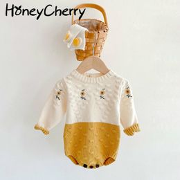 Spring female baby embroidered sweater knitted leotard Romper climbing clothes girl 210515