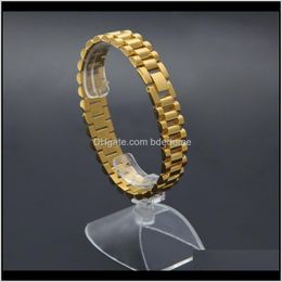 Link, Chain Bracelets Drop Delivery 2021 Mens Watch Link Bracelet Gold Plated Stainless Steel Strap Links Cuff Bangles Hip Hop Jewellery Gift W
