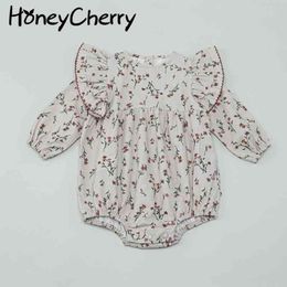 spring doll collar long-sleeved baby girl floral sweet Bodysuits outfit 210515