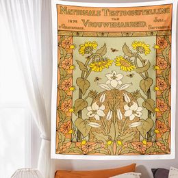 Tapestries Vintage Flower Tapestry Wall Hanging Bee Print Botanical Reference Chart Aesthetic Livingroom Bedroom Home Decor