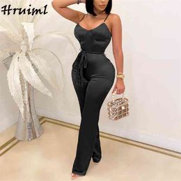 Plus Size Jumpsuits Solid Spaghetti Strap Belt Outfit Sexy Bodysuit Women Fashion Skinny Bodycon Female Romper 210513