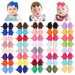 New 4.8inch Grosgrain Ribbon Bow Nylon Baby Headband Solid Hair Bow Nylon Elastic Hairbands for Girls Hair Accessories