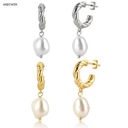 ANDYWEN 925 Sterling Silver Big Large Gold Irregular Pearl Drop Earring Piercing Ohrringe Fashion Fine Luxury Jewellery 210608