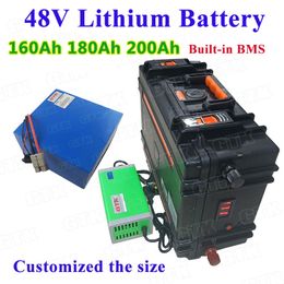 Lithium 48V 160Ah 180Ah 200Ah li ion battery pack with BMS for 5000w motorhome electric car solar energy+20A charger