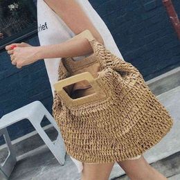 Shopping Bags Handbag Vintage Bohemian Straw Bag for Women Summer Large Capacity Beach Rattan Handmade Kintted Travel Bolsas220307
