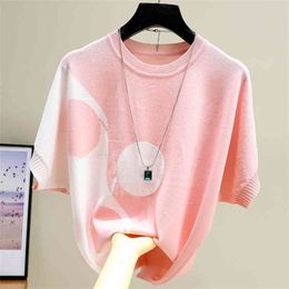 spring summer O-neck short-sleeved sweater bottoming shirt women's t-shirt loose thin pullover 210507