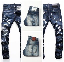 Designer Skinny Feet Pants Mens Jeans Ripped Paint Splatter Retro Blue Straight Quality Jean Streetwear Beggar Streepants