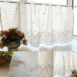 European Style Small Flower Embroideryed Kitchen Curtain Short Curtain Linen Curtain for Kitchen Window 210913