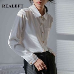 Elegant Formal White Women's Blouse One Pocket Office Ladies Shirts Long Sleeve Single Breasted Chiffon Tops Spring 210428