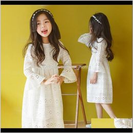 Baby Baby Kids Maternity Drop Delivery 2021 Dresses 411 Years Old Girls Midcalf Sweet Lace Flare Sleeve Hollow Out White Princess Children Cl