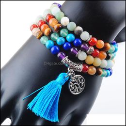 Beaded, Wojiaer 108 Meditation Mti-Layer Long Strands Bracelets 7 Chakra Yoga Natural Round Amazon Mala Beads Tassel Jewellery Drop Delivery 2