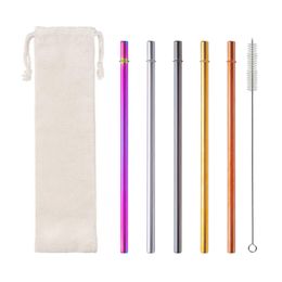 215x8mm Colourful Reusable Metal Drinking Straw 304 Stainless Steel Metal Straw With Brush For Mugs Bar Party Accessory