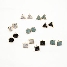 chicas Flores geometricas Crystal GEM Piedras de turquesa Stud Earrings Set