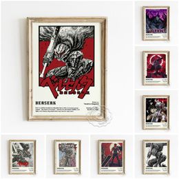 arte da fantasia posteres Desconto Pinturas Dark Fantasy Anime Berserk Cartaz Retro, Espadas Mágicas Epic Entusiasta Coleção, Black Swordsman Guts Home Decor Art Impressões