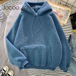 Autumn Winter Thick Warm Hoodies Coat Female Sweet Hooded Harajuku Loose Pocket Pullover Womens Fleece Flannel Sweatshirt 210428