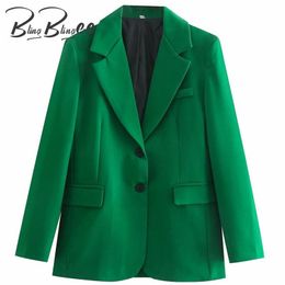 BlingBlingee Sping Autumn Fashion Single Breasted Long Sleeve Women Suit Jacket Office Lady Casual Blazers Female Green Coats 211019