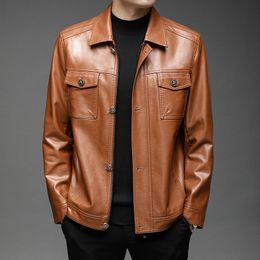 Men's Jackets Mens Leather Jacket Coat Thickening Fur PU Outerwear Slim Winter Jackets Brown Black Plus Size XXXXL Men Clothing 240314