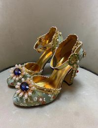 fashion style pearl Women Sandals crystal stud high heels srhinestone sandal female vintage Party Shoes wedding