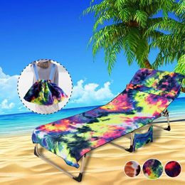 Chair Covers Dyeing Chaise Lounge Cover Foldable Beach Bath Towel With Side Pockets Bandage Ties For Pool Sun Lounger El Garden