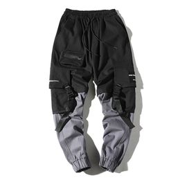 ZhuZunZhe Man Pants Fashion Streetwear Stitching Colour Joggers Hip Hop Long Men Elastic Waist Cargo 210715