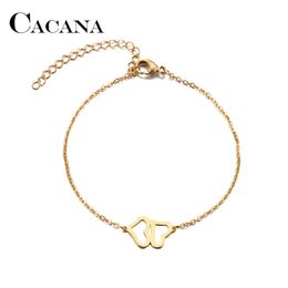 Stainless Steel Bracelet for Women Man Double Heart Gold and Silver Color Pulseira Feminina Lover's Engagement Jewelry
