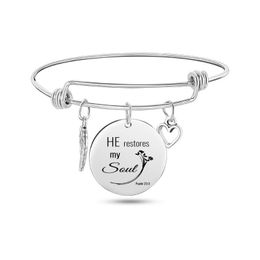 Bible Pslam Bangle Stainless Steel Engrave Verse Pendant Hollow Angel Wing Heart Charms Bracelets Bangles Christian Jewellery