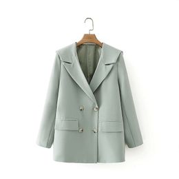 Women's Temperament Chic Shawl Large Lapel Double-Breasted Blazers Spring And Autumn Style Suit Jacket 210521