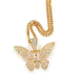 Hip Hop Iced Out CZ Cubic Zirconia Butterfly Pendant Necklace Bling Tennis Chain Choker Fashion Hiphop Jewellery Punk Party Gifts Fo Men and Women