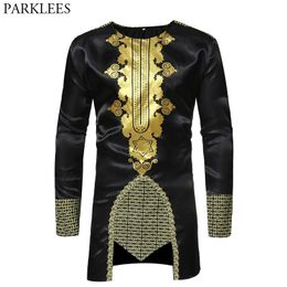 Men's Hipster African Dashiki T-Shirt Fashion Design Long Sleeve T-shirt Male Hip Hop Tribal Festival Tops Tee Shirt Homme 210522