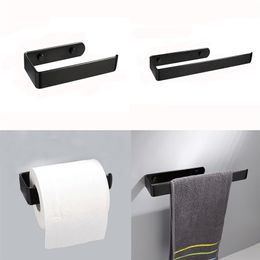 Black Toilet Roll Paper Holder Tissue Hand Towel Hanging Rack for Kitchen Bathroom Organiser Shelves Screw Mounted/Self-Adhesive 210720