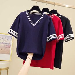 Short Sleeve knitted Pullover Sweater Women Summer Basic Solid Casual Base Female Knit Shirts Korea Office Lady Tops 210604