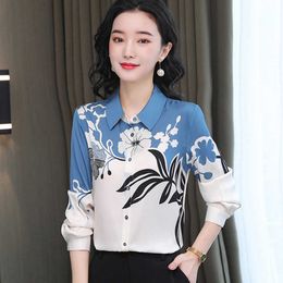 Korean Women Shirts Chiffon Blouses for Floral Tops Plus Size Elegant Office Lady Print Shirt Blouse XXXL 210604