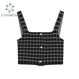 Black And White Plaid Zipper Womens Tops Camisole Korean Streetwear Summer Fashion Sexy Short Style Vest 210515